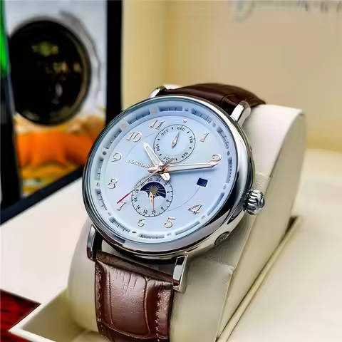New High-End Business Men's Mechanical Watch, Skeleton Design, Automatic Winding, Leather Strap, Eur