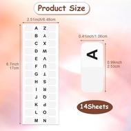 OIIKI 364PCS Tab Abjad Putih, Pelekat Abjad A hingga Z 26 Huruf, Indeks Tab Abjad, Pelekat Label Abj