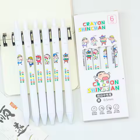 6 Pcs/Set Crayon Shin-chan Limited Edition High Quality Gel Pen Cartoon Series Black 0.5mm Student/O