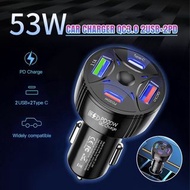 **包郵** 多功能車載QC3.0充電器 多功能2USB+2PD三線路 差電器 車充 車差 (平行進口) YY3559