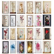 Pink Roses Wallpaper 3D Door Sticker Waterproof Removable Wallpaper Bedroom Decoration Mural Home De