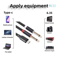 Will Type C to Double 6 35mm Cord USB C to 1 4inch TRS Cable for Speaker Mixing