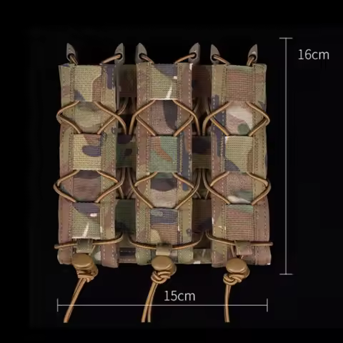 Tiger Type Long Triple Magazine Pouch Airsoft Machine Pistol Molle Mag Bag .40 .45 MP5 MP7 MP9 MP10 