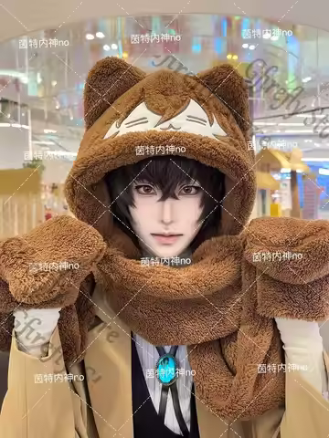 Cap Bungo Stray Dogs Hat Scarf Headgear Muffler Neckerchief Dazai Osamu Hooded Scarves Colleagues Hi