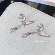 [Ready Stock]Y2K Pink Bunny Ear Studs Punk Metal Devil Heart Helix Piercing Jewelry KQ4I