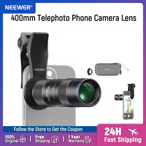 NEEWER 400mm Telephoto Phone Camera Lens with 17mm Threaded Lens Clip 70cm Minimal Macro Focus Dista