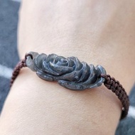 【親翠】天然翡翠 冰黑烏雞黑蓮花調整式平結手環