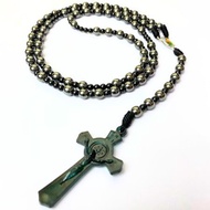 Blustin stone bead necklace/ Benedict cross necklace Our father version
