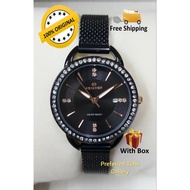 (Ladies) 100% ORIGINAL HEGNER 8-163823LPB Black Dial,Black Case With Diamond Fashionable Design Stainless Steel Watch