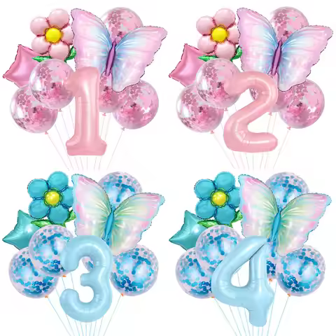 Butterfly Balloons Birthday Decorations Girl Butterfly Flower Foil Ballon 1-9 Number Ballon Butterfl