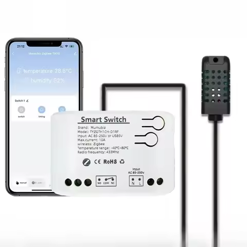 Zigbee TH10 Dry Contact Relay Tuya Smart Switch with Temp Humidity Sensor Home Assistant Compatible 