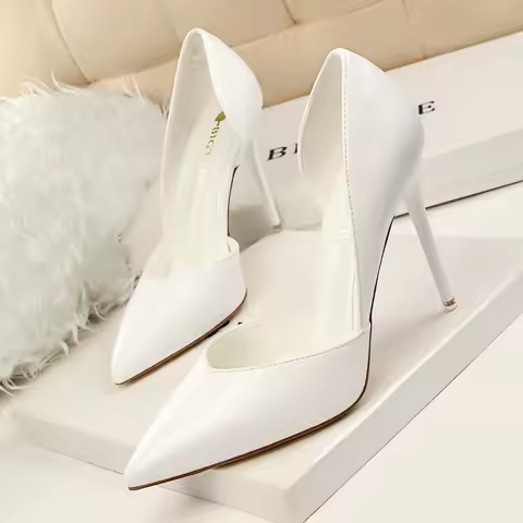 BIGTREE Shoes White Women Pumps Pu Leather High Heels Stiletto Wedding Shoes Pointed Toe Classic Pum