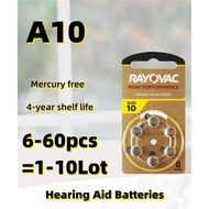 6-60Pcs Hearing Aid Batteries A10 ZA10 10A P10 PR70 Rayovac Peak High Performance Zinc Air Battery F