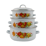 HY&amp; Spot Enamel Pan Enamel Cover Three-Piece Set Pot with Two Handles White Black671DB Enamel Stew Pot 09SE