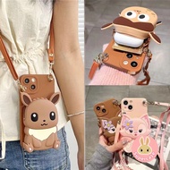LinaBell Casing For Samsung Galaxy A55 A35 A25 A71 A51 5G 4G A7 2018 J8 A6 Plus 2018 J6 J4 Plus Cat Paw Wallet Phone Case With Long Lanyard Cute Girl CardHolder Soft Cover