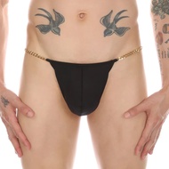 CLEVER-MENMODE ผู้ชาย G String ชุดชั้นในเซ็กซี่  ผ้าไหมน้ำแข็งกางเกง Golden โซ่เข็มขัดกางเกง Ultra-T