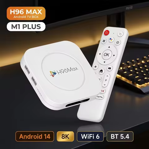 H96 Max M1 PLUS Smart TV BOX Android 14.0 8K UHD WiFi6 BT5.4 Google Voice Smart TV Box Streaming Med