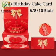 AUGMA 3D Birthday Cake Card, 6/8/10 Slots Best Wishes Red Envelope Card, Cash Gift Bag Chinese Style