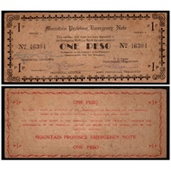 WW2 PHILIPPINES Mountain Province 1 Peso ND S601 Emergency Banknote AU/XF+ Crisp