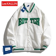 Lee XALLIN ร่วมแจ็คเก็ตใหม่ชายชุดเบสบอลย้อนยุคแจ็คเก็ตที่เรียบง่ายเสื้อแจ็คเก็ตนักเรียนคู่เสื้อแจ็คเก็ต Black 3XL