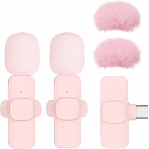 1/2Pcs Wireless Lapel Microphone Noise Reduction USB-C Connector Mini Microphone Pink Studio Quality