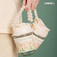 🇲🇾READY STOCK🇲🇾 350ml Ins style pearl bracelet holder water bottle with straw creative water bottle 
