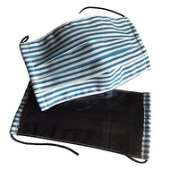 條紋藍成人口罩套 / 表布斜紋帆布-內層黑色TC布(立體款)