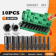 Socket Set 10Pcs 1/ 2 Inch 8-24MM Length Reach Extension Impact Socket Socket Nut Repair Tool
