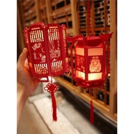 紅色木質燈籠 中國風手工DIY鴻運六角宮燈手提花燈復古風端午節