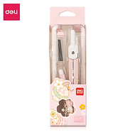 Bộ Compa Bấm Chì 2B Học Sinh Màu Pastel Xinh Xắn Deli - Kèm Lõi Chì Vẽ Tranh Hình Học Kỹ Thuật Mỹ Th