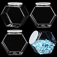 4 Pieces Plastic Candy Jars Cookie Jars for Kitchen Counter Hexagon Cookie Jar with Lid Clear Candy Containers Laundry Pod Storage Container Dry Food Jar for Candy Buffet Dog Treats Craft (210 Oz)