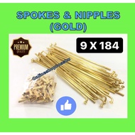 9 X 184 SPOKES GOLD 9X184 SPOKES & NIPPLES GOLD 9 X 184 RANTING GOLD 9-184 RANTING EMAS 9X184 SPOKES