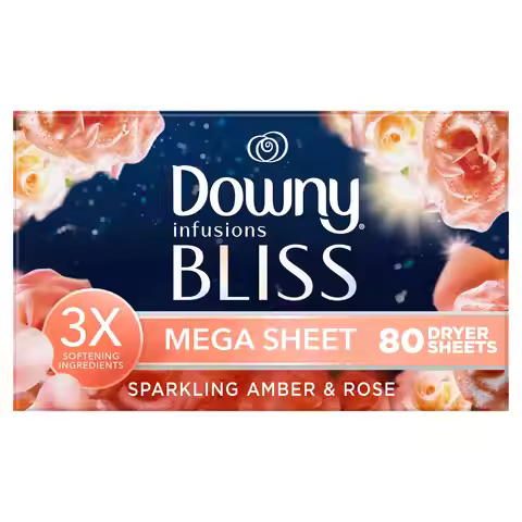 ICUTE-Downy Fabric Softener Dryer Sheets, Infusions Bliss Amber and Rose Scent, 80 Mega Dryer Sheets