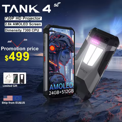 World premiere】Unihertz by 8849 Tank 4 Smartphone Built-in 720P Projector 5G Phone 24+512GB 11600mAh