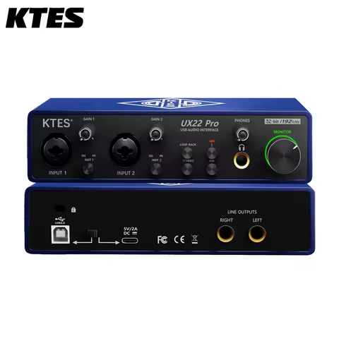 UX22 Pro Audio Interface 192kHz 32-Bit USB Sound Card for Studio Recording Live Streaming Podcast DA