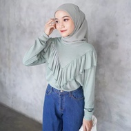 LADY SWEATER RUFFLE KNIT RIB BLOUSE