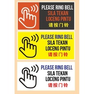 Please Ring Bell Sticker Please Press Door Bell Sila Tekan Loceng Pintu Sticker 请按门铃贴纸 Sign Sticker 