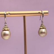 金色眼淚 天然海水珍珠 南洋金珠 純銀耳環