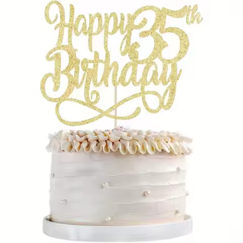1 pc Gold Glitter Happy 35th Birthday Cake Topper, Cheers to 35 Years, Happy 35th Birthday Cake Topp