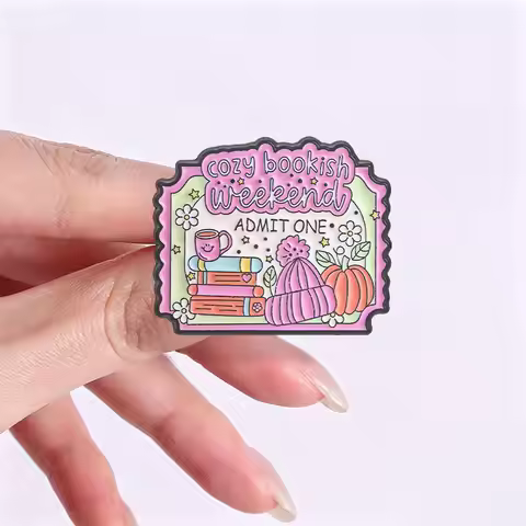 It's a Good Day to Read a Book Enamel Pins Cozy Bookish Weekend Admit ONE Bookworm Ticket Brooches L
