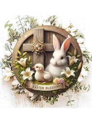 1個「happy Easter Bunny」招牌,花圈招牌,復活蛋招牌,春天招牌,節日招牌,適用於女性的禮物,圓形木製招牌,花圈招牌,春天裝飾,門戶裝飾（8x8英寸20cmx20cm）,牆面裝飾,家居裝飾,房間裝飾,農舍裝飾,門廊裝飾