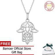 BAMOER สร้อยคอจี้มือผู้พิทักษ์925เงินสเตอร์ลิง Fatima สร้อยคอแบบมือห่วงโซ่คอรูปดอกไม้สำหรับผู้หญิงชุ