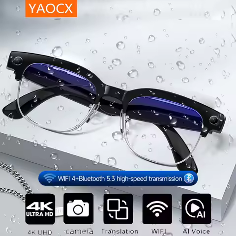 YAOCX-AI Smart Glasses, 8MP HD Camera, Video, Bluetooth Call, Intelligent Translation, 290mAh Voice 