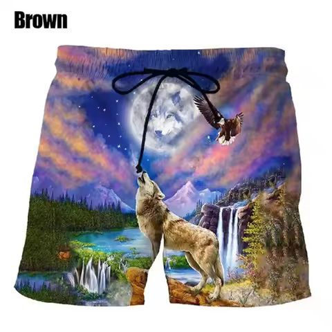 New Wolf 3D Digital Print Man Swim Shorts Casual Loose Men's Shorts Customized Design Comfortable Br