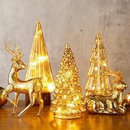 Flutesan 5 Pcs Lighted Mercury Glass Christmas Trees and Reindeer for Tabletop LED Christmas Tree Ta