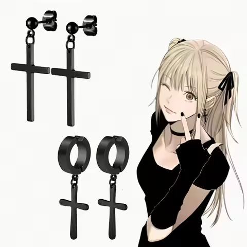 Death Note Misa Amane cos ear clips Y2K cross earrings dark punk style ear hair choker set anime cos