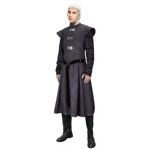 TV Dragon Daemon Targaryen Men's Halloween Cosplay Costume House Medieval Stage Black Outfits Coat B