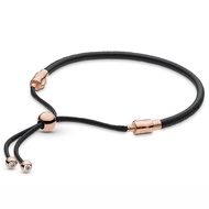 Original Rose Black Leather Sliding Bracelet Bangle Fit 925 Sterling Silver Bead Charm Bracelet Europe DIY Jewelry