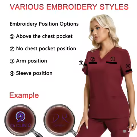 Women Scrubs Uniforms V-neck Top Customized LOGO Professional Embroidery Support Customization Of Fi