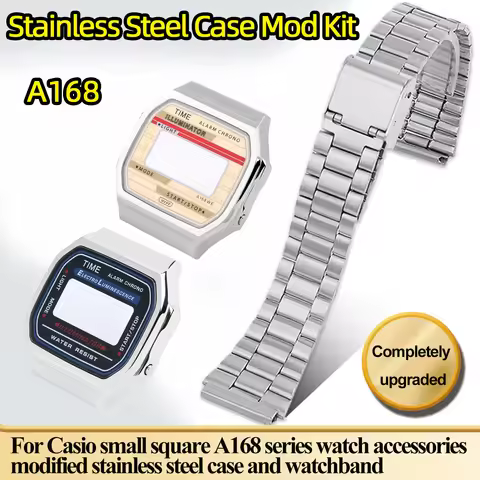 A168 upgrade Stainless Steel Case Mod Kit for Casio A168 A168WA a168 metal Case with glass Waterproo